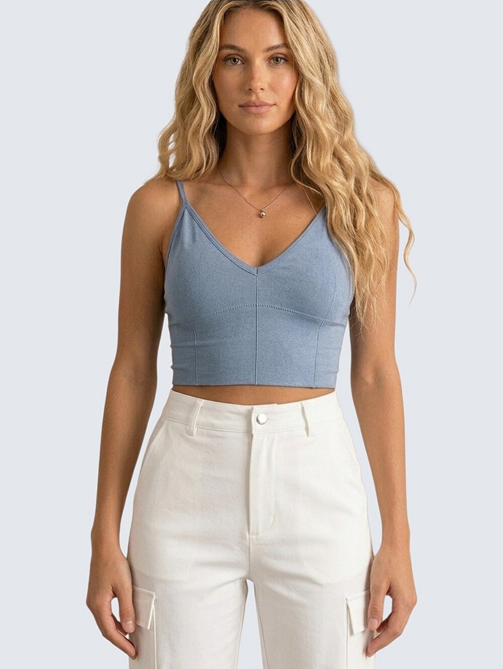 Popular Tik Tok/ Insta Sold out Deep V Ribbed Semi Crop Bralette in Steel Grey